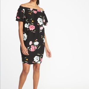 Floral Black Off-Shoulder Ruffles Dress